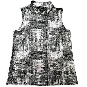 Y2K 90s Black & Silver Shimmery Shiny Metallic Dressy Mock Neck Tank Size Medium